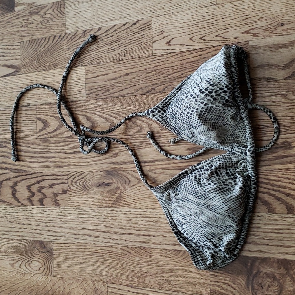 (L) Aqua Rose Reptile Print Triangle Bikini Top Swimwear Beach Vacation Pool